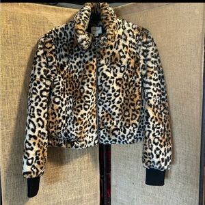 Nine West faux fur leopard print bomber jacket, XS